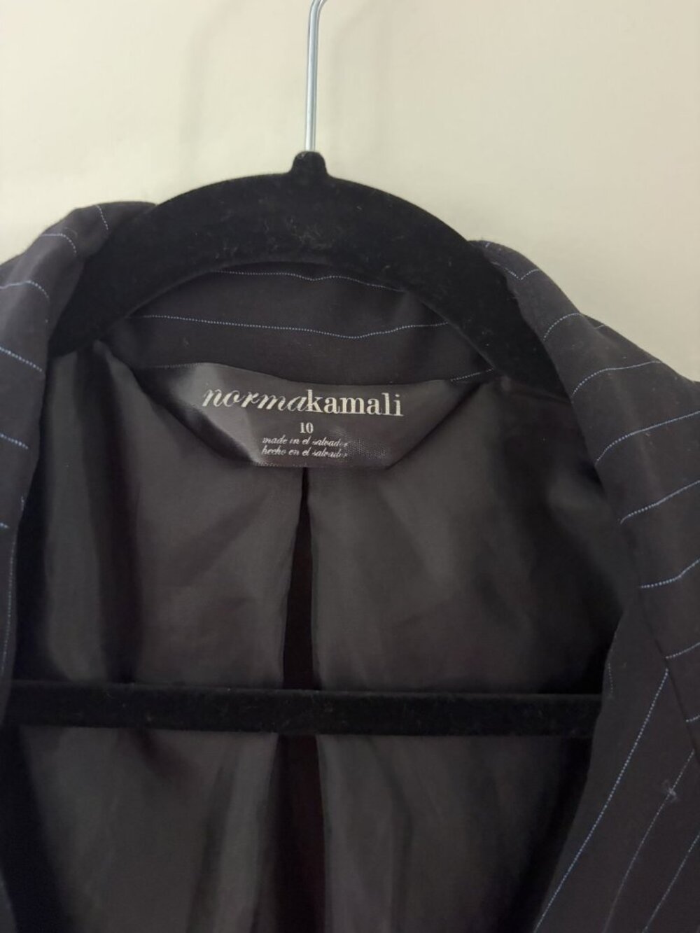 Norma Kamali Pinstripe Single Button Blazer 10
